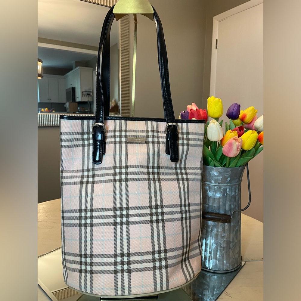 Burberry Blue Label pink plaid bucket bag